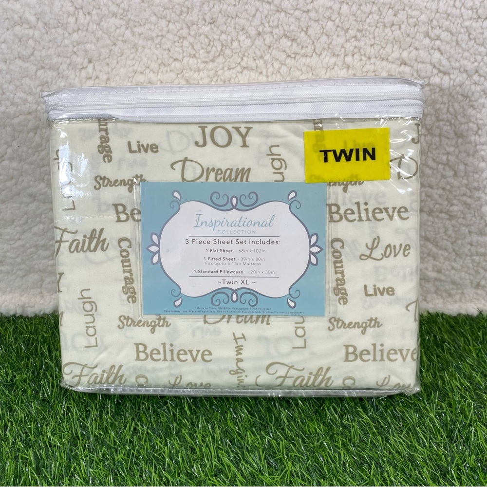 Inspirational Kids Light Yellow 3 Piece Twin XL Sheet Set Encouraging Spiritual